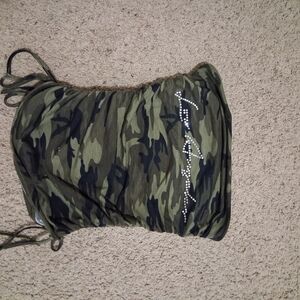 SHEIN Camouflage Strapless Top with Rhinestones